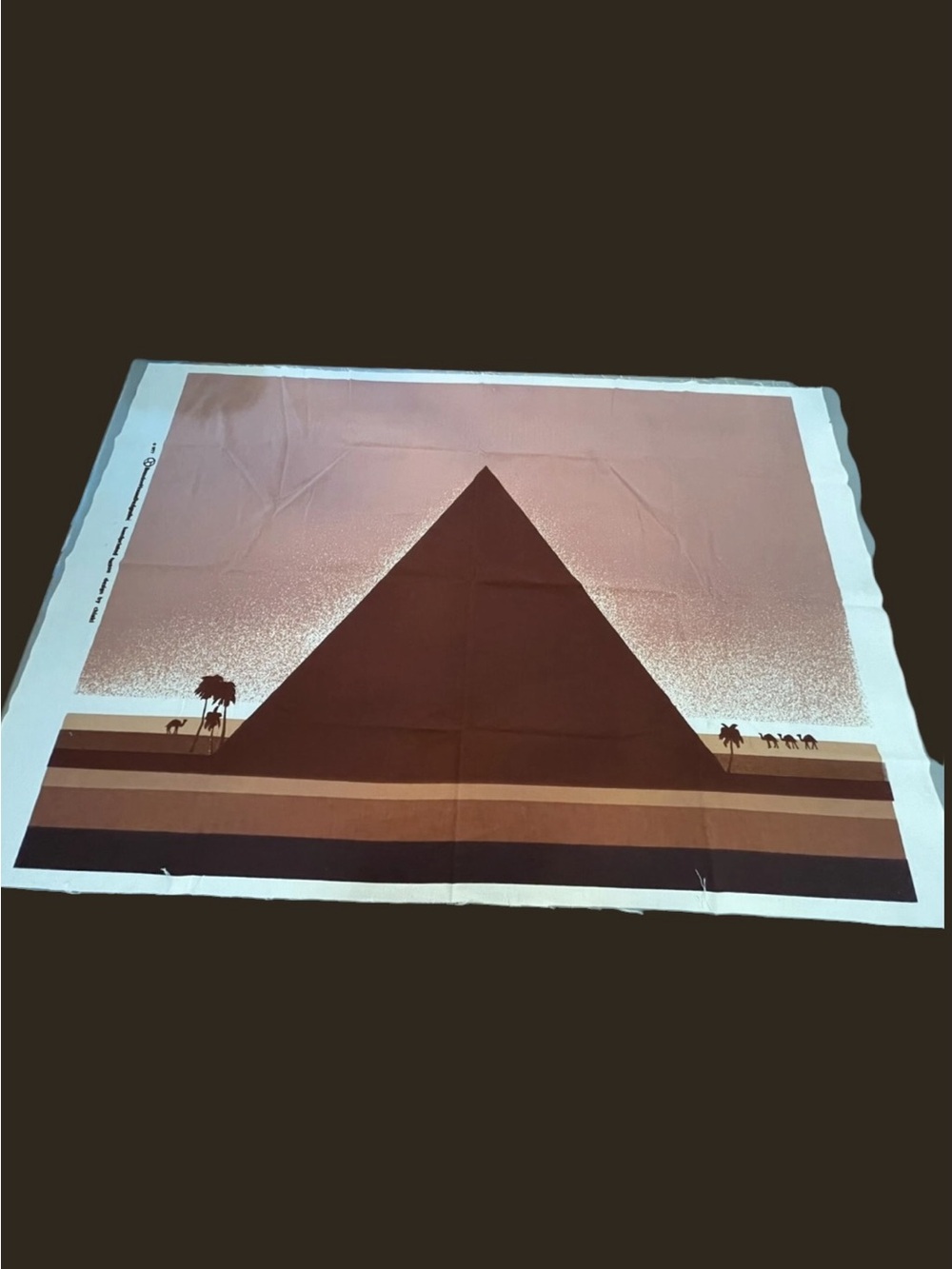 Vtg 1977 Brandon House Designs Egyptian Pyramid Fabric Panel Art By Chiaki MCM